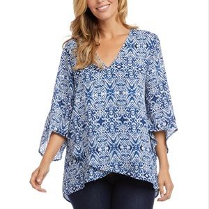 🍀 Karen Kane Boho Printed High Low Blouse